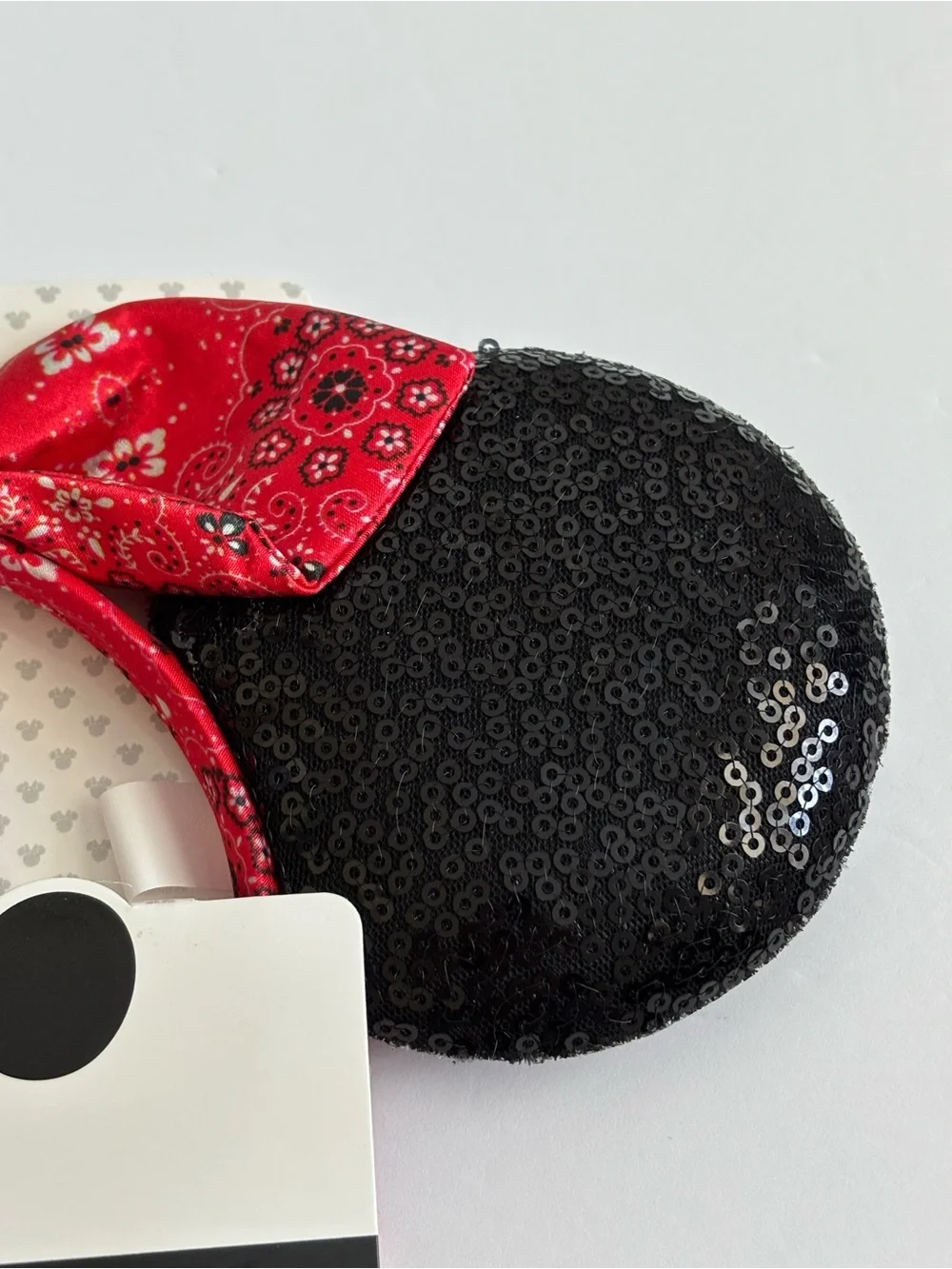 Disney Minnie Mouse Sequin Ears Red Bandana Bow Headband NWT